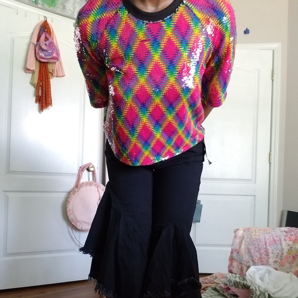 NWT Nastgal Sequined Rainbow Cropped top